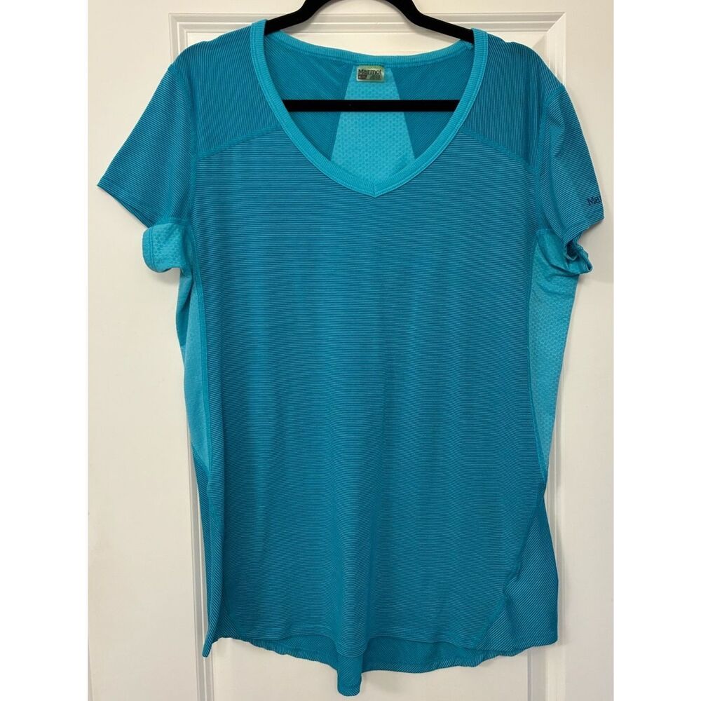 MARMOT Short Sleeve Two Tone V-Neck  Moisture-Wicking Activewear Tee Aqua XL